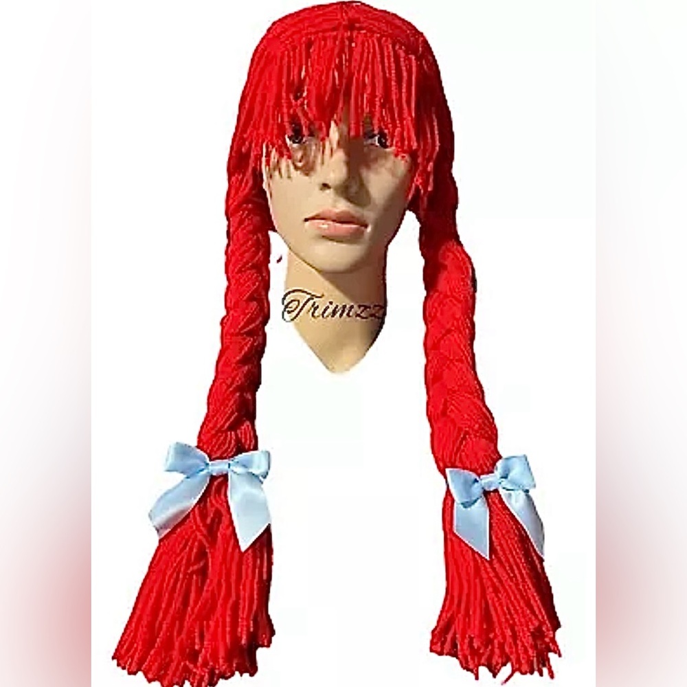 Costume Wig ……Rag Doll Red Yarn Braided Wig with Blue bows. New….Trickz N Treatz